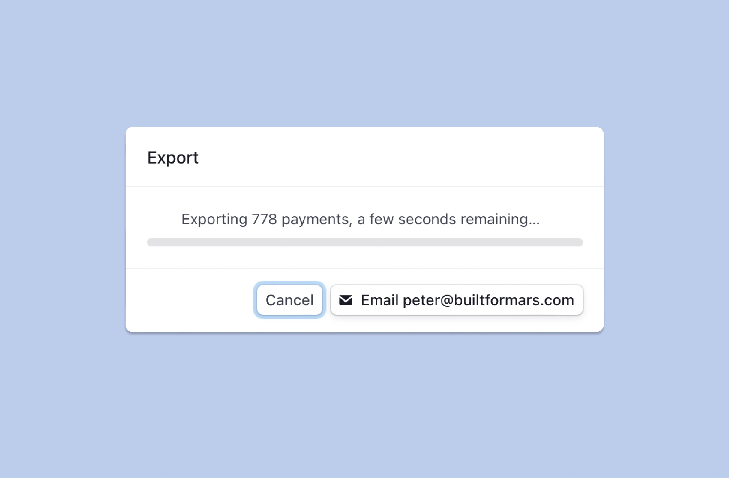 Stripe's export notification image