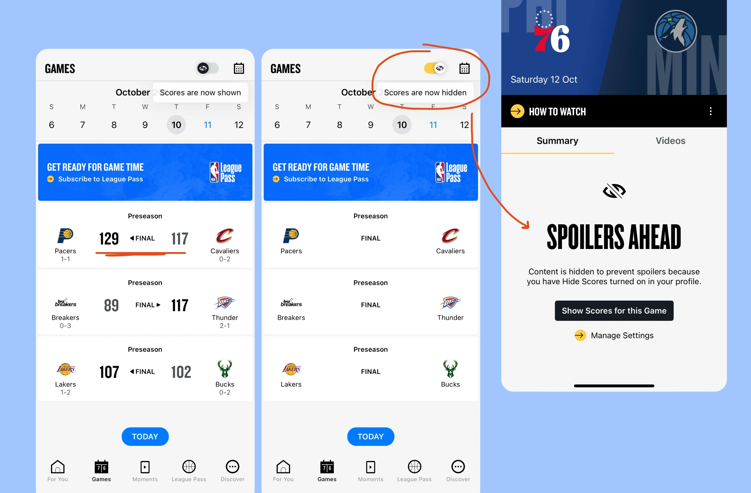 NBA's spoiler-free mode